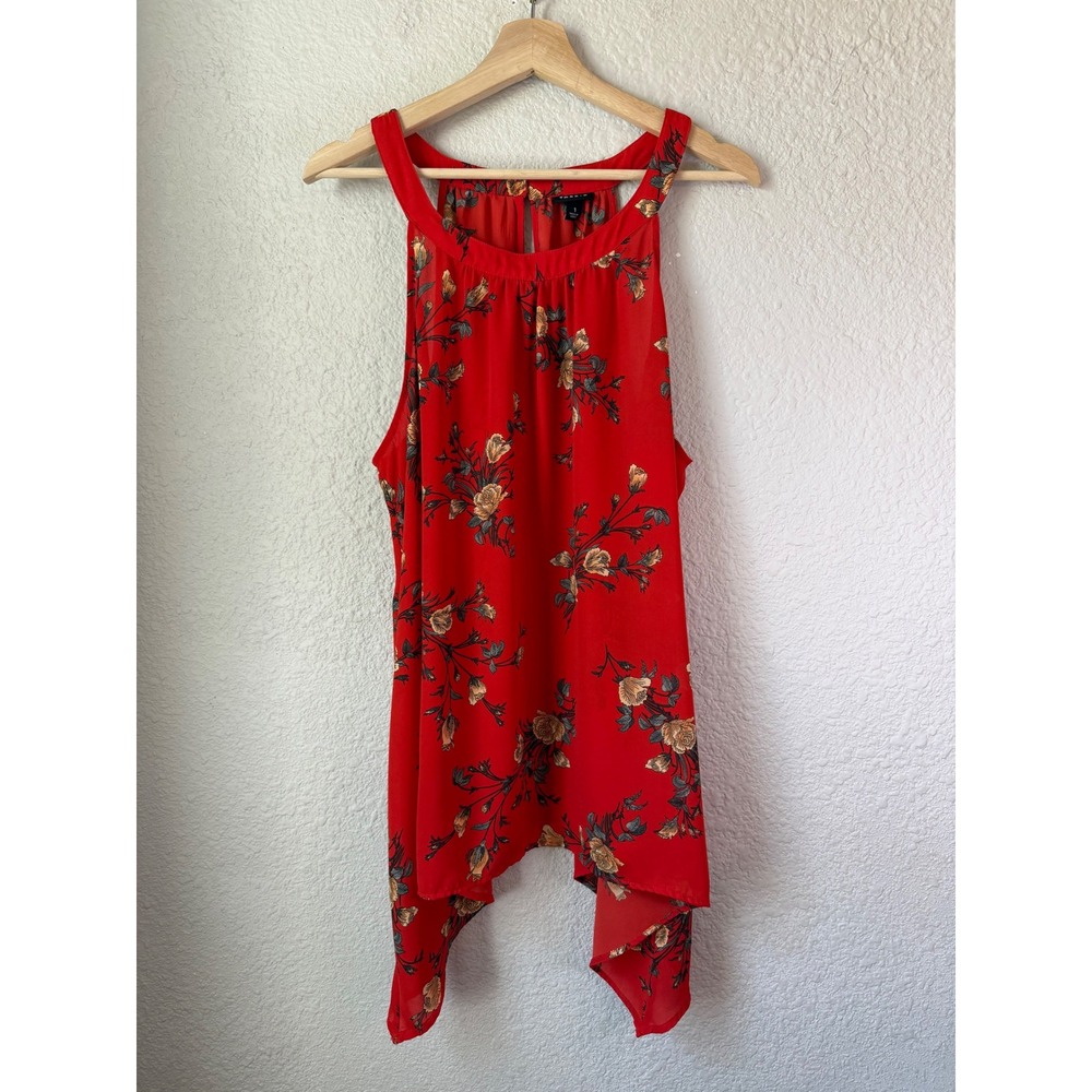 Torrid Red Floral Sharkbite Hem Halter Blouse Plus Size 1 High Neck Tank Top